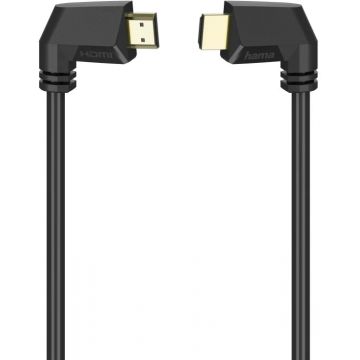 Cablu video Hama HDMI Male - HDMI Male, v2.0, 1.5 m, Conector 90°, Negru