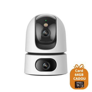 Camera supraveghere IP WiFi cu lentila duala Full-Color Imou Ranger Dual IPC-S2XP-10M0WED, 5 + 5 MP, 2x 3.6 mm, IR/ lumina alba 15 m, microfon si difuzor, slot card, Auto Smart Tracking