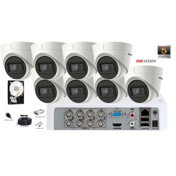 Kit complet supravegere video Hikvision 8 camere de interior 5MP(2K+), IR 30 m, microfon incorporat