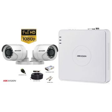 Kit complet supraveghere Hikvision 2 camere 1080p,IR 20m