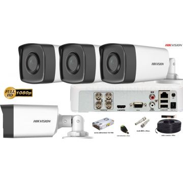 Kit complet supraveghere Hikvision 4 camere de exterior 2MP FullHD,IR 40m