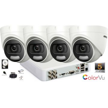 Kit complet supraveghere Hikvision 4 camere de interior ColorVu AnalogHD 5MP(2K+), IR 20m