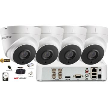 Kit complet supraveghere Hikvision 4 camere de interior Ultra Low-Light 2MP Full HD 1080p, IR 60m