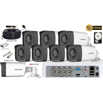 Kit complet supraveghere Hikvision 8 camere 1080p Full HD, IR 40m