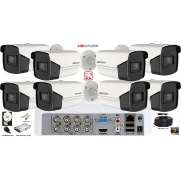 Kit complet supraveghere Hikvision 8 camere,4 in 1,Ultra Low-Light,5MP(2K+), IR 60m