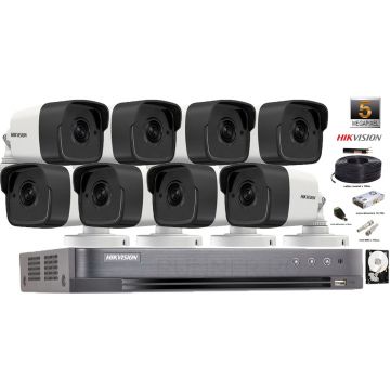 Kit complet supraveghere Hikvision 8 camere 5MP(2K+),IR 40m