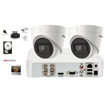 Kit complet supraveghere video 2 camere de interior Hikvision 5 Megapixeli(2K+), IR 40 M