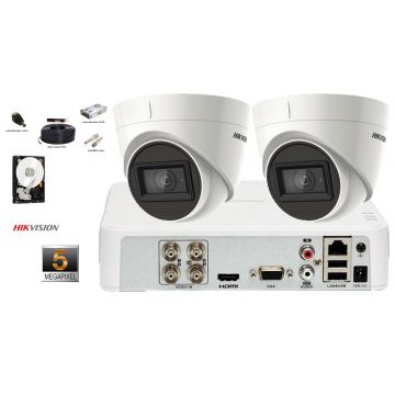 Kit complet supraveghere video 2 camere de interior Hikvision 5MP(2K+) Ultra Low Light, IR 30M