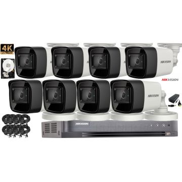 Kit complet supraveghere video 8 camere Hikvision 8 Megapixeli (4K), IR 60M