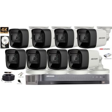 Kit complet supraveghere video 8 camere Hikvision 8 MP (4K), IR 30M, HDD 2 TB