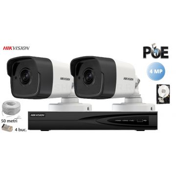 Kit complet supraveghere video Hikvision 2 camere IP de exterior,4MP(2K), IR 30m