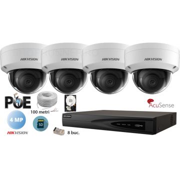 Kit complet supraveghere video Hikvision 4 camere IP de interior,AcuSense,SD-card, 4MP(2K), IR 30m