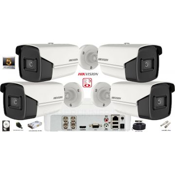 Kit complet supraveghere video Hikvision 4 camere Ultra Low-Light 5MP(2k+), IR 80M