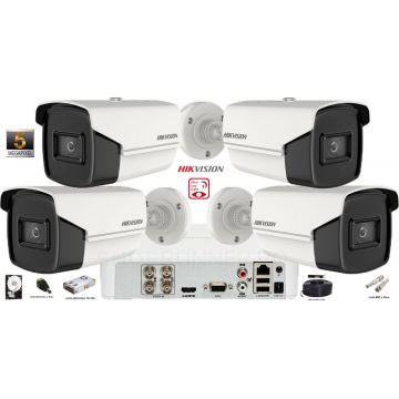 Kit complet supraveghere video Hikvision 4 camere Ultra Low-Light 5MP(2k+), IR 80M