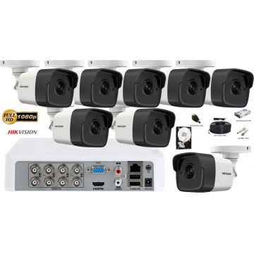 Kit complet supraveghere video Hikvision 8 camere 2MP FullHD Ultra Low-Light, IR 80M