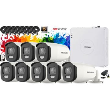 Kit complet supraveghere video Hikvision 8 camere ColorVU FullTime 5MP(2K+), IR 40M