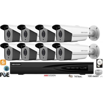 Kit complet supraveghere video Hikvision 8 camere IP de exterior, 6MP(3K), SD-card, IR 80m
