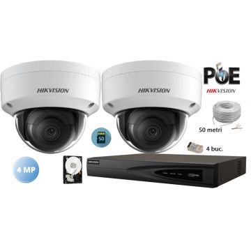 Kit complet supraveghere video IP Hikvision 2 camere de interior 4MP(2K),SD-card,IR 30m