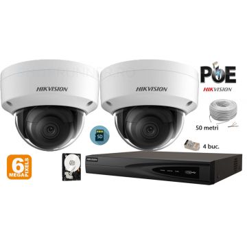 Kit complet supraveghere video IP Hikvision 2 camere de interior 6MP(3K),SD-card,IR 30m