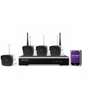 Kit supraveghere video WiFi Hikvision HiWatch 4 camere IP, FullHD NK42W0-1T(WD)