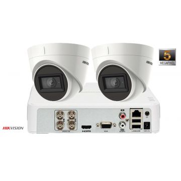 Sistem supraveghere 2 camere de interior Hikvision 5 Megapixeli, IR 30m, microfon incorporat