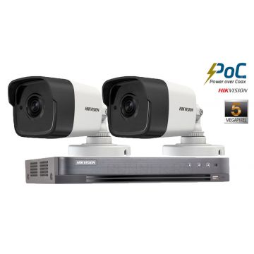 Sistem supraveghere Hikvision 2 camere de exterior PoC 5MP(2K+), IR 80M