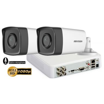 Sistem supraveghere Hikvision 2 camere FullHD 1080p, IR40m, microfon incorporat