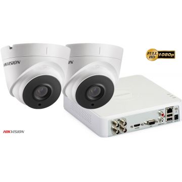 Sistem supraveghere Hikvision 2 camere Ultra Low-Light 2 MP Full HD 1080P, IR 60m