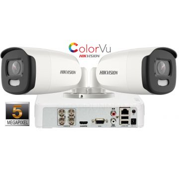 Sistem supraveghere Hikvision 2 camere ColorVu, 5MP(2K+), IR 40M    