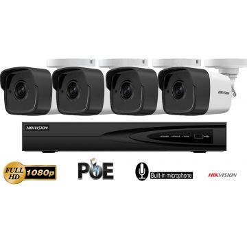 Sistem supraveghere Hikvision 4 camere IP de exterior,2MP Full HD 1080P,Microfon incorporat,IR 30m