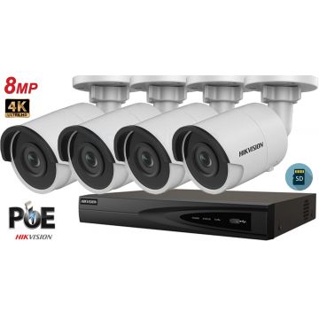 Sistem supraveghere Hikvision 4 camere IP de exterior, 8MP(4K), SD-card, IR 30m