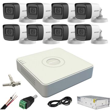 Sistem supraveghere Hikvision 8 camere 5MP IR 30m Microfon DVR 8 canale 8MP Accesorii incluse