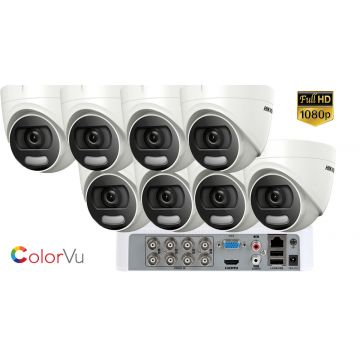 Sistem supraveghere Hikvision 8 camere de interior ColorVu, 2 MP Full HD 1080p, IR 20M