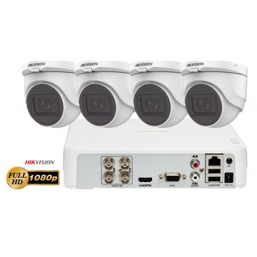 Sistem supraveghere video 4 camere de interior Hikvision 2 MP FullHD , IR 30M, microfon incorporat