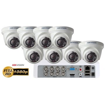 Sistem supraveghere video 8 camere de interior Hikvision 2MP FullHD, IR 20M