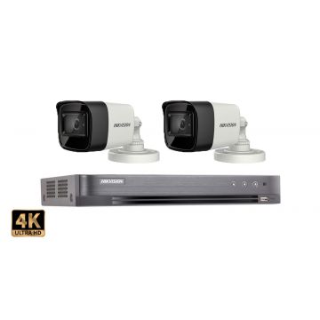 Sistem supraveghere video Hikvision 2 camere de exterior 8MP(4K),IR 60M