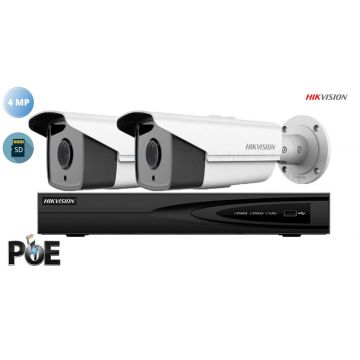 Sistem supraveghere video Hikvision 2 camere IP AcuSense de exterior, 4MP(2K), SD-card, IR 60m