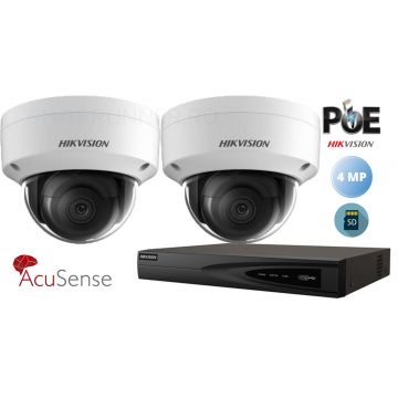 Sistem supraveghere video Hikvision 2 camere IP AcuSense,SD-card rezolutie 4MP (2K) IR 30M