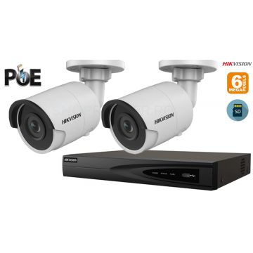 Sistem supraveghere video Hikvision 2 camere IP de exterior,6MP(3K), SD-card, IR 40m