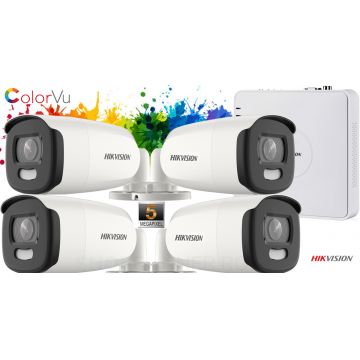 Sistem supraveghere video Hikvision 4 camere de exterior ColorVU 5MP(2K+), IR 40M