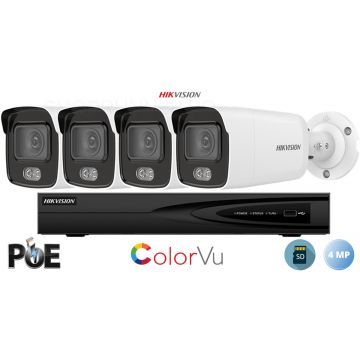 Sistem supraveghere video Hikvision 4 camere IP ColorVU 4MP(2K), SD-card, IR 30m