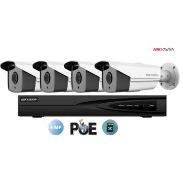 Sistem supraveghere video Hikvision 4 camere IP de exterior, 4MP(2K), SD-card, IR 60m