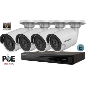 Sistem supraveghere video Hikvision 4 camere IP de exterior,5MP(2K+),SD-card,IR 30m
