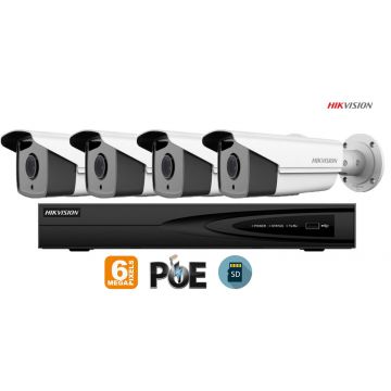 Sistem supraveghere video Hikvision 4 camere IP de exterior, 6MP(3K), SD-card, IR 50m
