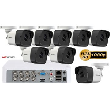 Sistem supraveghere video Hikvision 8 camere 2MP FullHD Ultra Low-Light, IR 80M