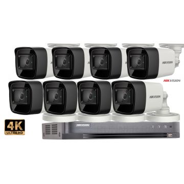 Sistem supraveghere video Hikvision 8 camere de exterior, 8MP(4K),IR 30m