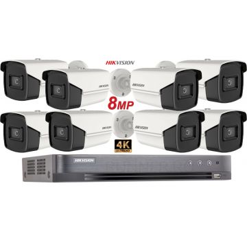 Sistem supraveghere video Hikvision 8 camere de exterior 8MP(4K), IR 80M