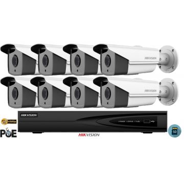 Sistem supraveghere video Hikvision 8 camere IP de exterior, 2MP FullHD 1080P, SD-card, IR 50m