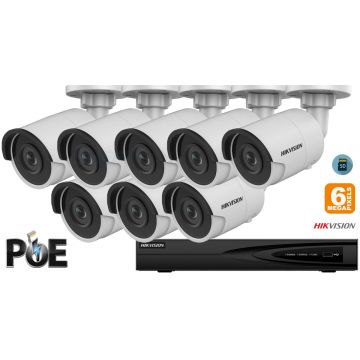 Sistem supraveghere video Hikvision 8 camere IP de exterior, 6MP(3K), SD-card, IR 30m