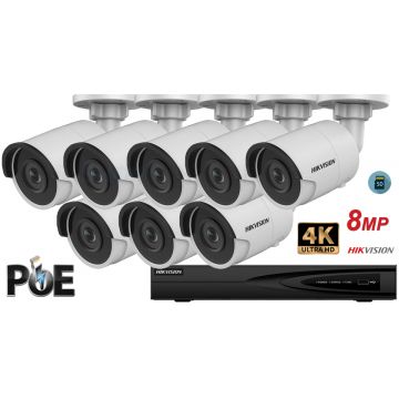 Sistem supraveghere video Hikvision 8 camere IP de exterior 8MP(4K), SD-card, IR 40m